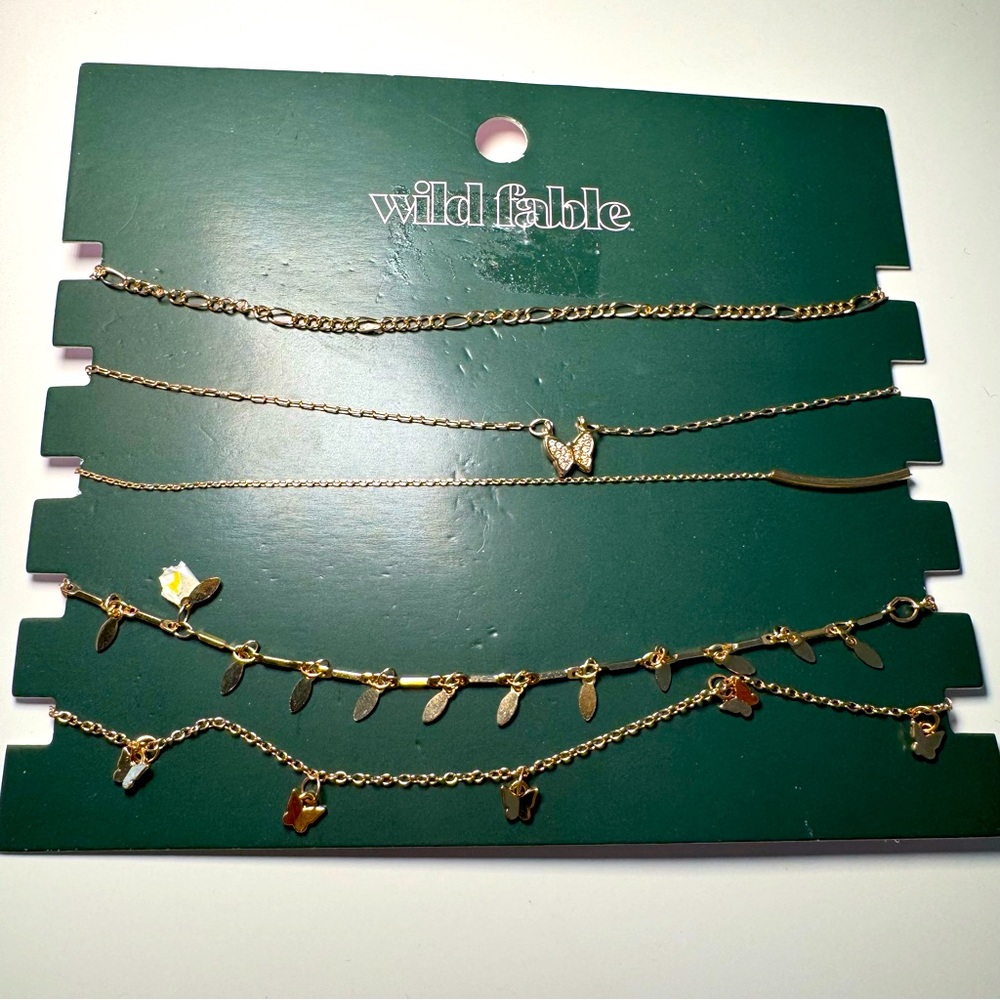 Wild Fable Gold Necklace Set of 5 | Stackable with Butterflies